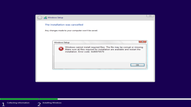 Windows Cannot Install Required Files Error Code 0x80070570