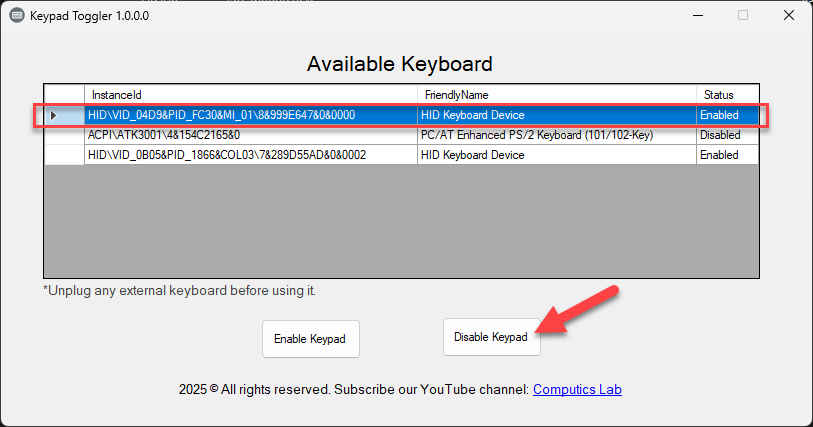 keypad toggler, disable laptop keypad, disable laptop keyboard, turn off laptop keyboard, How to disable Laptop Keyboard