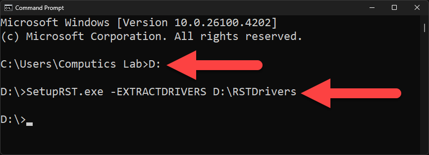setuprst driver command line, how to extract vmd driver, how to extracter rst driver