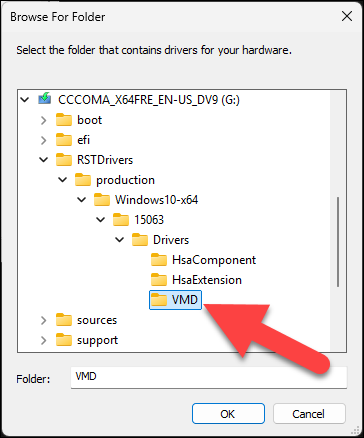 locate vmd driver, locate rst driver, browse vmd driver, browse rst driver