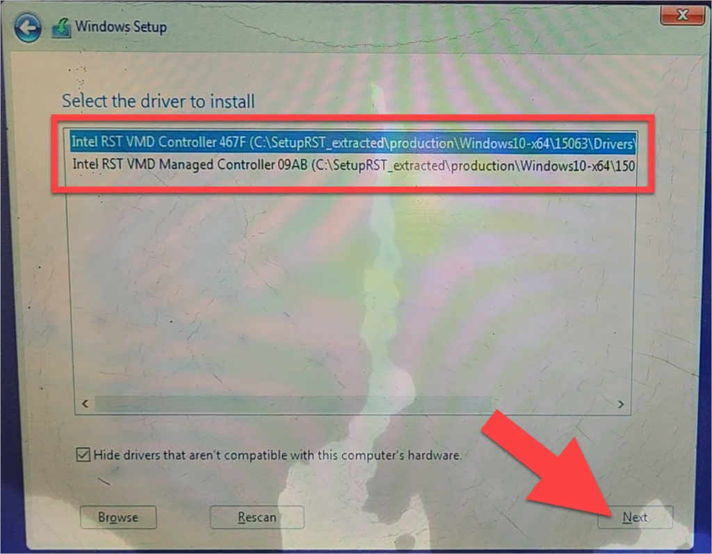 locate vmd driver, locate rst driver, browse vmd driver, browse rst driver, SSD Not Showing During Windows Installation? Fix NVMe SSD Detection Issue