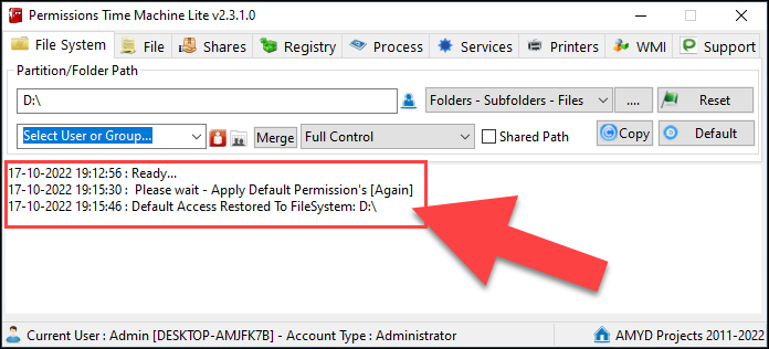 permission NTFS restore