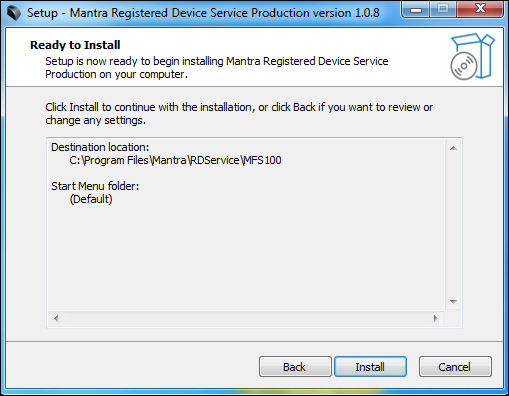 Mantra RD service 108 driver version  installation in windows 7